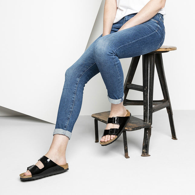 BIRKENSTOCK ARIZONA BIRKO-FLOR PATENT Women Sandals Black Patent N