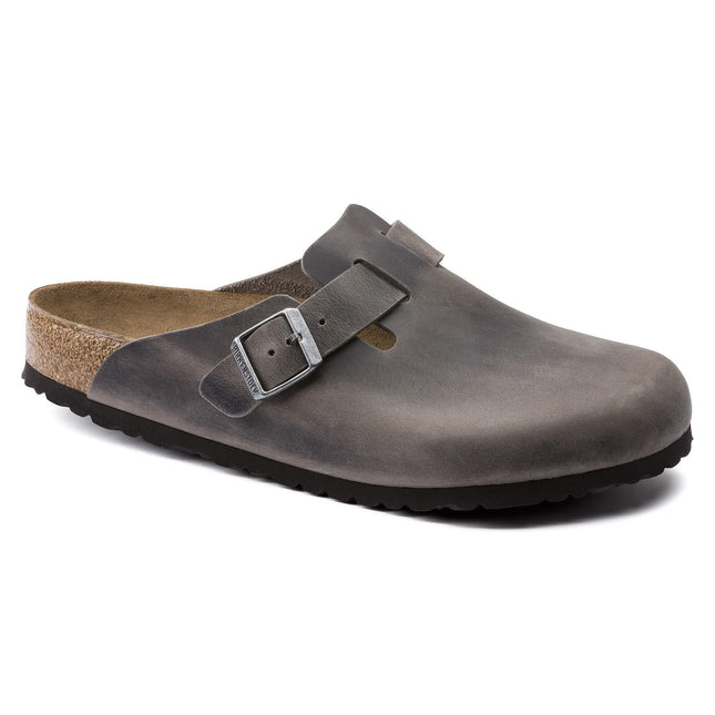 BIRKENSTOCK BOSTON SOFT FOOTBED OILED LEATHER Unisex Clogs Iron N