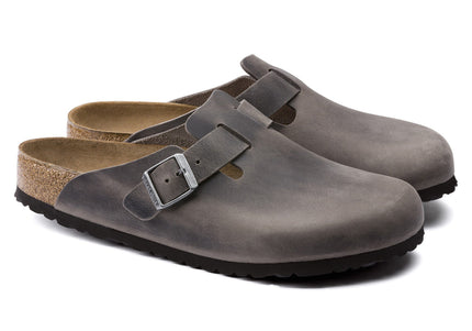 BIRKENSTOCK BOSTON SOFT FOOTBED OILED LEATHER Unisex Clogs Iron N