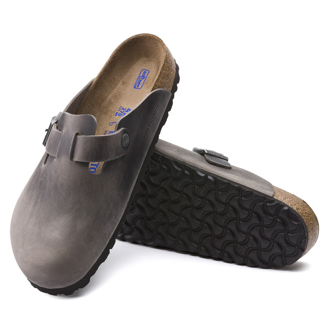 BIRKENSTOCK BOSTON SOFT FOOTBED OILED LEATHER Unisex Clogs Iron N