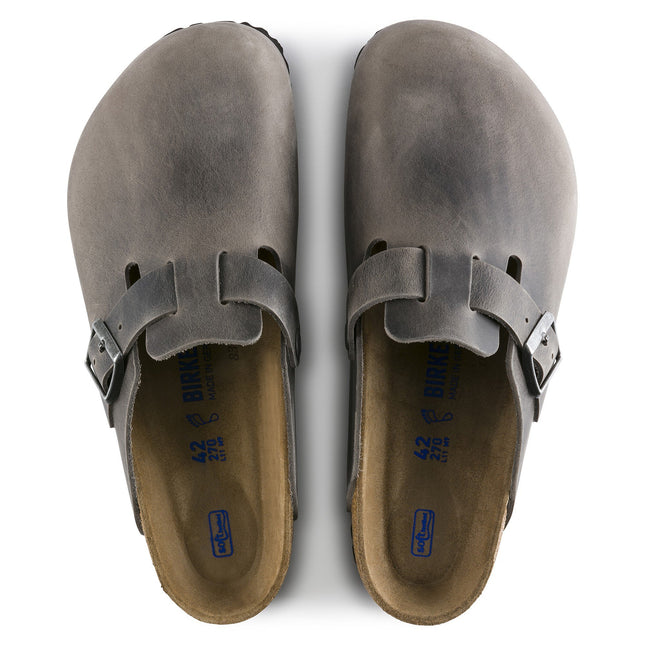 BIRKENSTOCK BOSTON SOFT FOOTBED OILED LEATHER Unisex Clogs Iron N