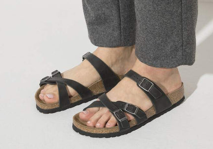 BIRKENSTOCK FRANCA OILED LEATHER WOMEN SANDALS - Black Regular