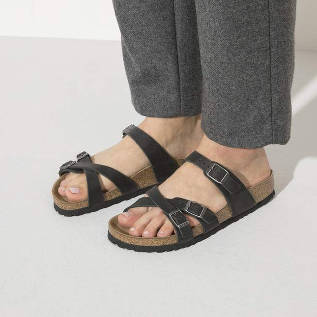 BIRKENSTOCK FRANCA OILED LEATHER WOMEN SANDALS - Black Regular