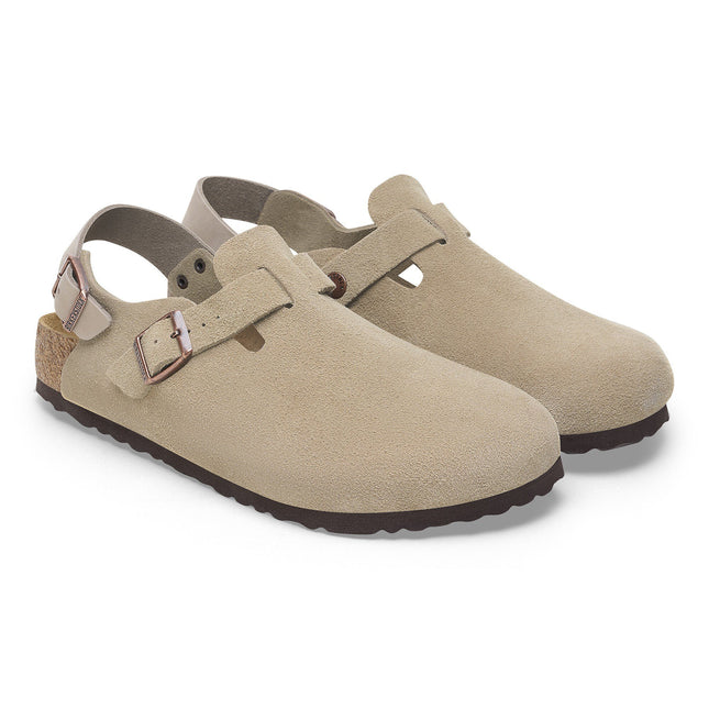 BIRKENSTOCK TOKIO SUEDE LEATHER Women Clogs Taupe R