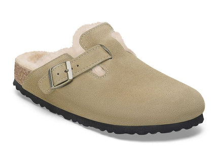 BIRKENSTOCK BOSTON SHEARLING WOMEN CLOGS Taupe Narrow