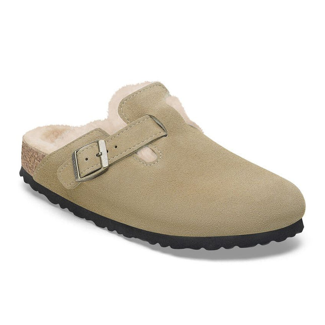 BIRKENSTOCK BOSTON SHEARLING WOMEN CLOGS Taupe Narrow