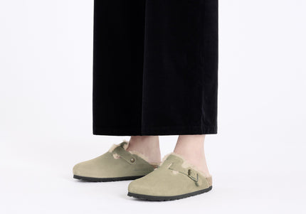 BIRKENSTOCK BOSTON SHEARLING WOMEN CLOGS Taupe Narrow