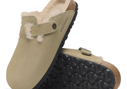BIRKENSTOCK BOSTON SHEARLING WOMEN CLOGS Taupe Narrow