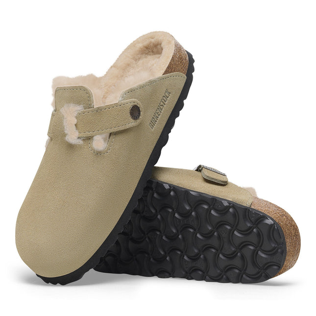 BIRKENSTOCK BOSTON SHEARLING WOMEN CLOGS Taupe Narrow