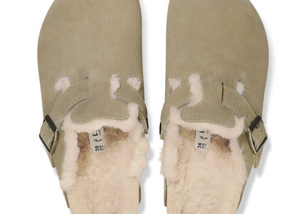 BIRKENSTOCK BOSTON SHEARLING WOMEN CLOGS Taupe Narrow