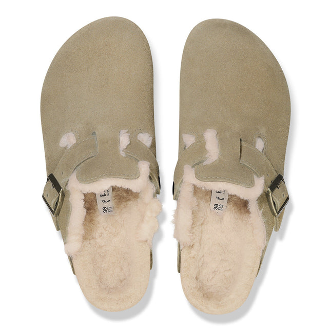 BIRKENSTOCK BOSTON SHEARLING WOMEN CLOGS Taupe Narrow