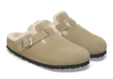BIRKENSTOCK BOSTON SHEARLING WOMEN CLOGS Taupe Narrow