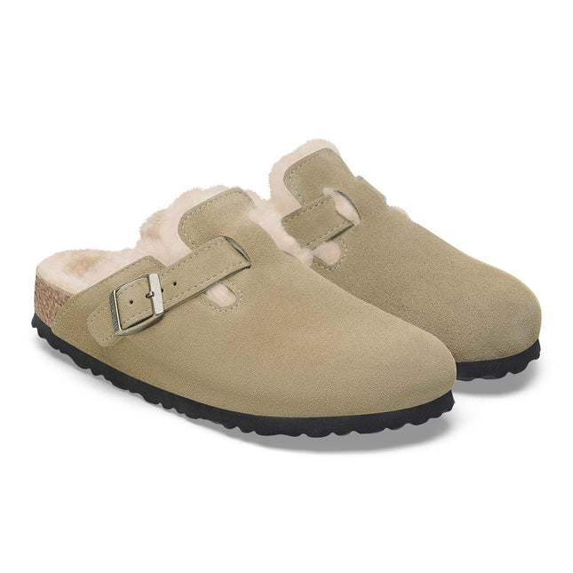 BIRKENSTOCK BOSTON SHEARLING WOMEN CLOGS Taupe Narrow