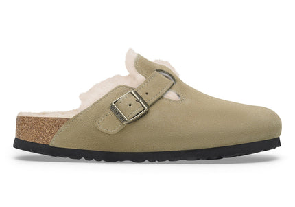 BIRKENSTOCK BOSTON SHEARLING WOMEN CLOGS Taupe Narrow