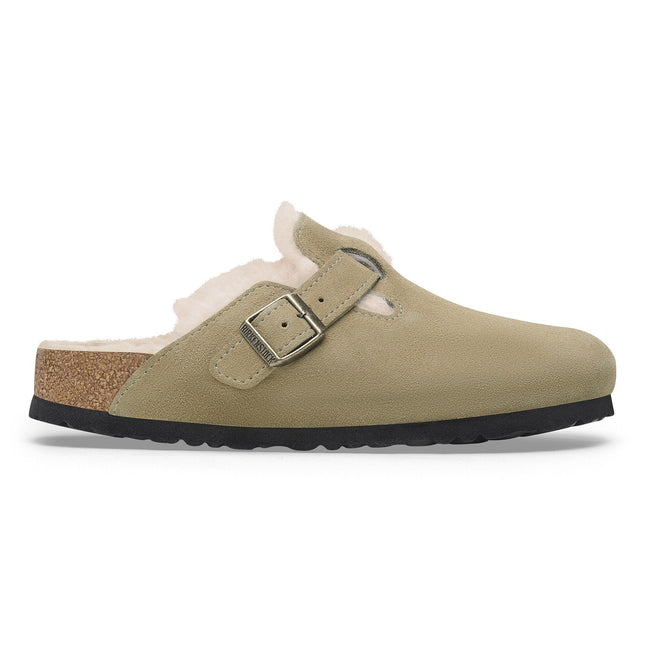 BIRKENSTOCK BOSTON SHEARLING WOMEN CLOGS Taupe Narrow
