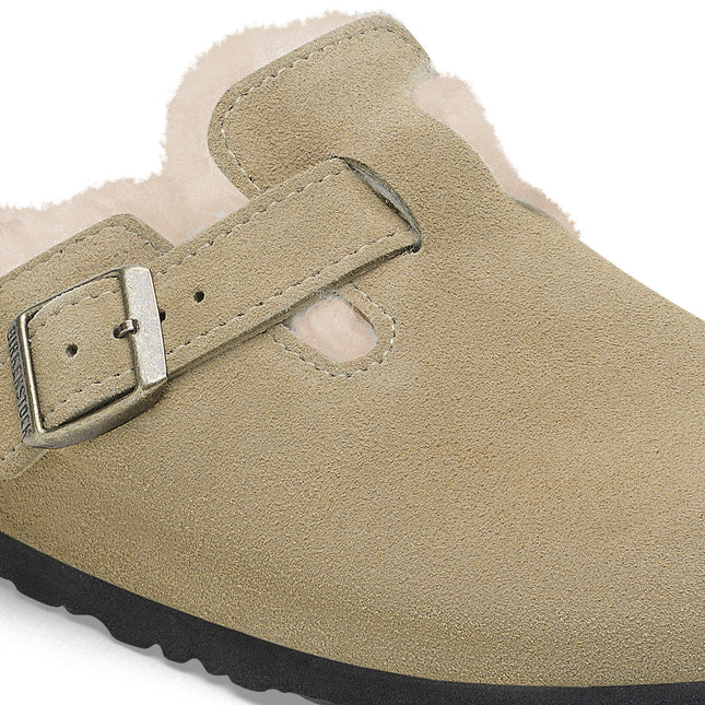 BIRKENSTOCK BOSTON SHEARLING WOMEN CLOGS Taupe Narrow