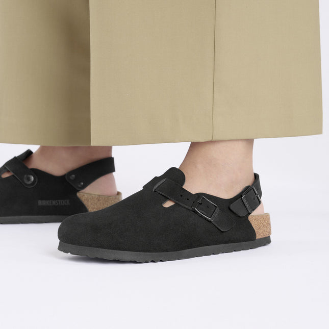 BIRKENSTOCK TOKIO SUEDE LEATHER Women Clogs Black R