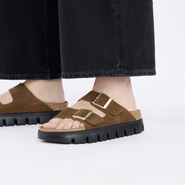 BIRKENSTOCK ARIZONA CHUNKY SUEDE LEATHER Women Sandals Dark Tea/ Black N