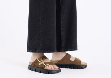 BIRKENSTOCK ARIZONA CHUNKY SUEDE LEATHER Women Sandals Dark Tea/ Black N