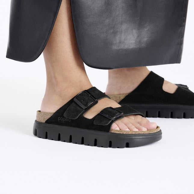 BIRKENSTOCK ARIZONA CHUNKY SUEDE LEATHER Women Sandals Black/Black N
