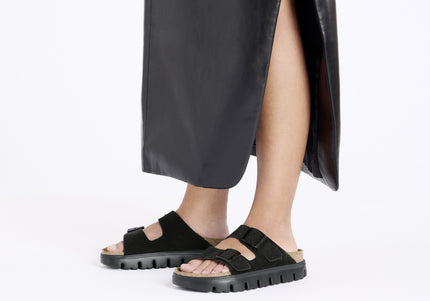 BIRKENSTOCK ARIZONA CHUNKY SUEDE LEATHER Women Sandals Black/Black N
