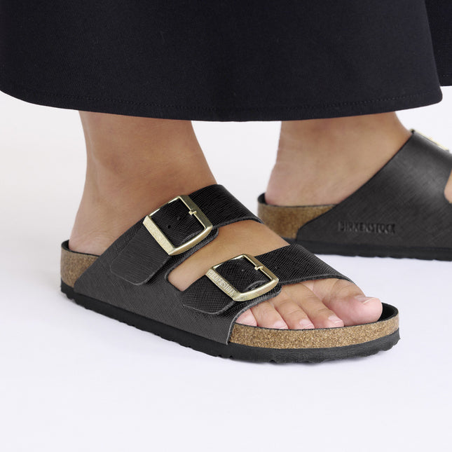 BIRKENSTOCK ARIZONA BS BIRKO-FLOR EMBOSSED Women Sandals Saffiano Black N