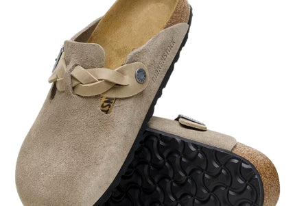 BIRKENSTOCK BOSTON BRAIDED WOMEN CLOGS - TAUPE