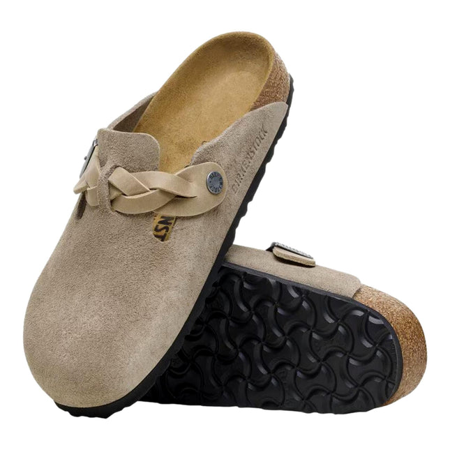 BIRKENSTOCK BOSTON BRAIDED WOMEN CLOGS - TAUPE