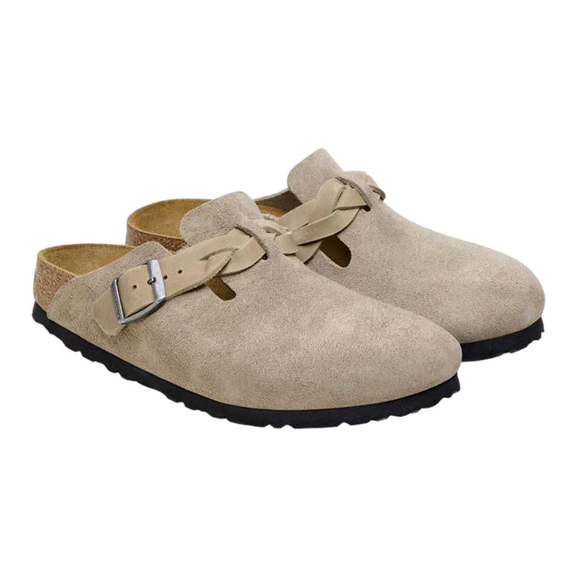 BIRKENSTOCK BOSTON BRAIDED WOMEN CLOGS - TAUPE