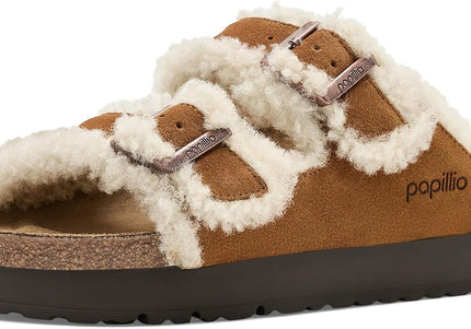 BIRKENSTOCK ARIZONA FLEX PLATFORM SHEARLING SUEDE WOMEN SANDALS - Mink