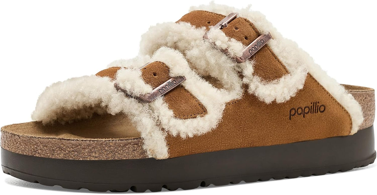 BIRKENSTOCK ARIZONA FLEX PLATFORM SHEARLING SUEDE WOMEN SANDALS - Mink