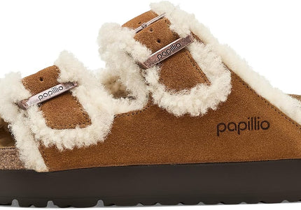 BIRKENSTOCK ARIZONA FLEX PLATFORM SHEARLING SUEDE WOMEN SANDALS - Mink