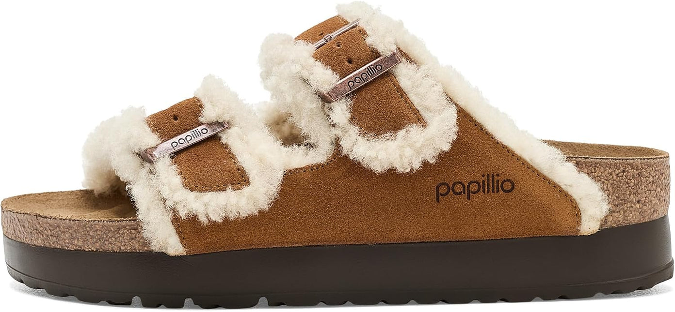 BIRKENSTOCK ARIZONA FLEX PLATFORM SHEARLING SUEDE WOMEN SANDALS - Mink