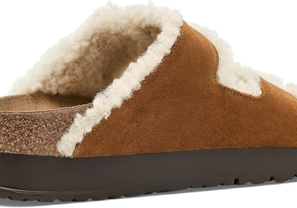 BIRKENSTOCK ARIZONA FLEX PLATFORM SHEARLING SUEDE WOMEN SANDALS - Mink