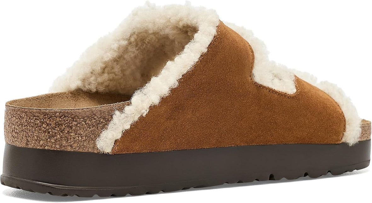 BIRKENSTOCK ARIZONA FLEX PLATFORM SHEARLING SUEDE WOMEN SANDALS - Mink