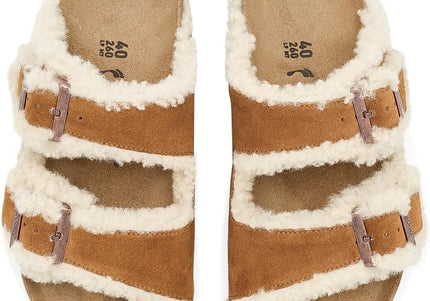 BIRKENSTOCK ARIZONA FLEX PLATFORM SHEARLING SUEDE WOMEN SANDALS - Mink