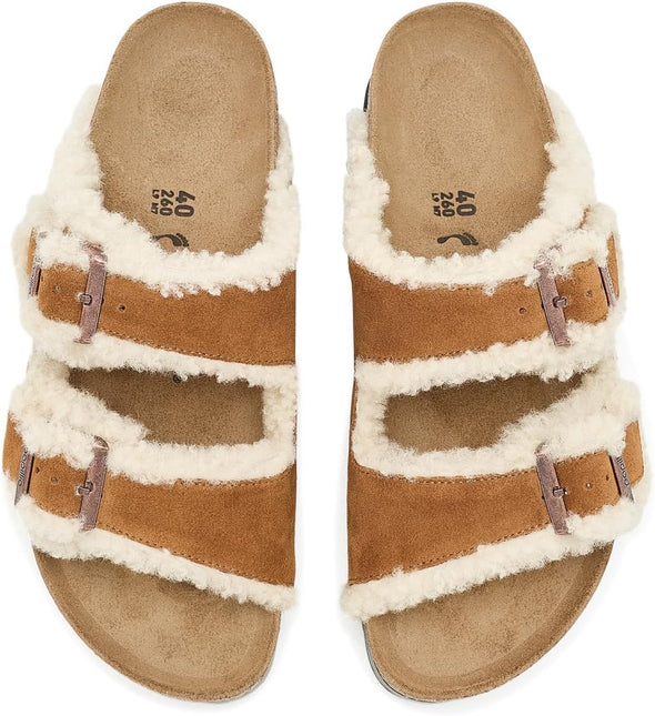 BIRKENSTOCK ARIZONA FLEX PLATFORM SHEARLING SUEDE WOMEN SANDALS - Mink