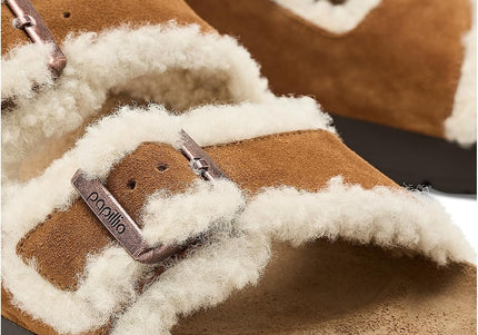 BIRKENSTOCK ARIZONA FLEX PLATFORM SHEARLING SUEDE WOMEN SANDALS - Mink