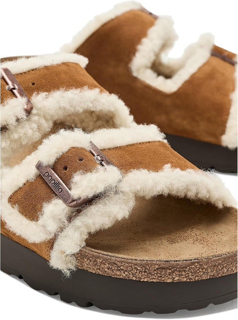 BIRKENSTOCK ARIZONA FLEX PLATFORM SHEARLING SUEDE WOMEN SANDALS - Mink