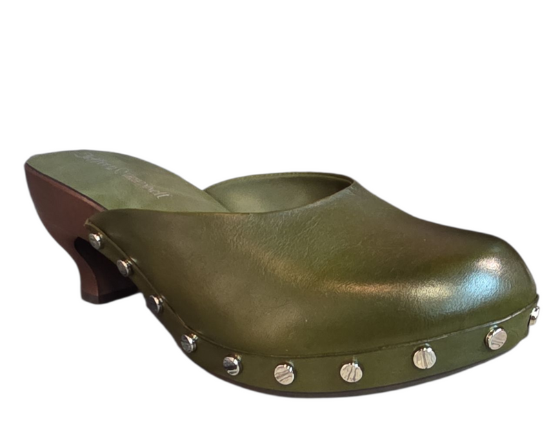 JEFFREY CAMPBELL CLOGUETTE WOMEN MULES Olive Distressed