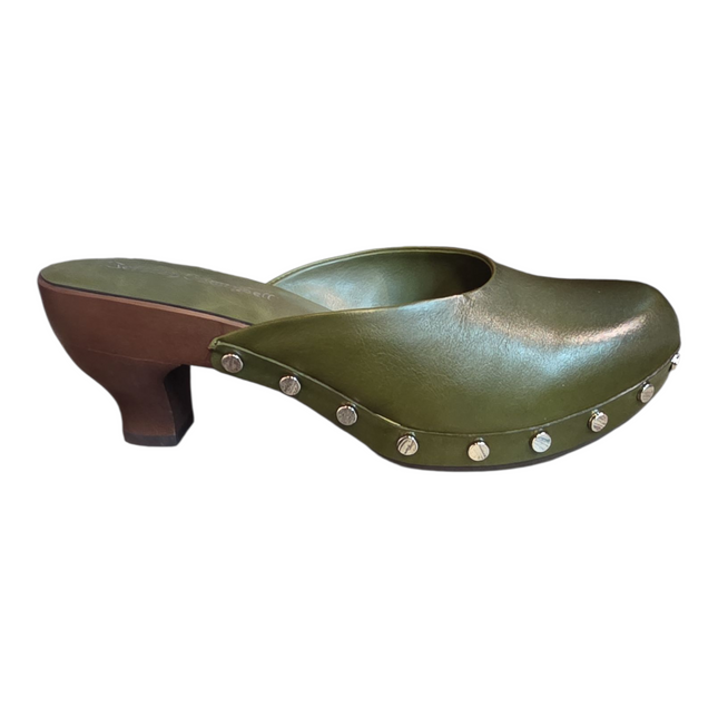 JEFFREY CAMPBELL CLOGUETTE WOMEN MULES Olive Distressed