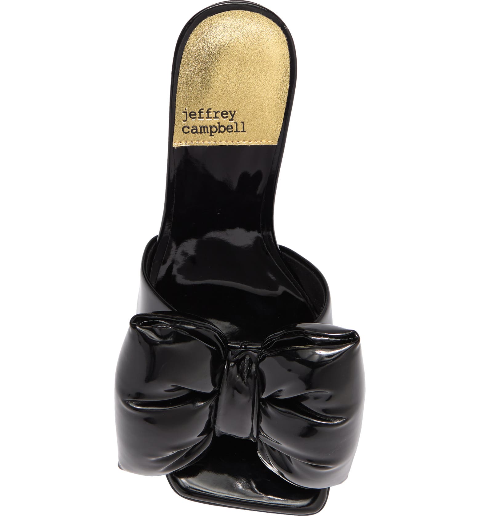 Jeffrey factory Campbell BOW DOWN Patent Leather Black Heeled Mule Sandal