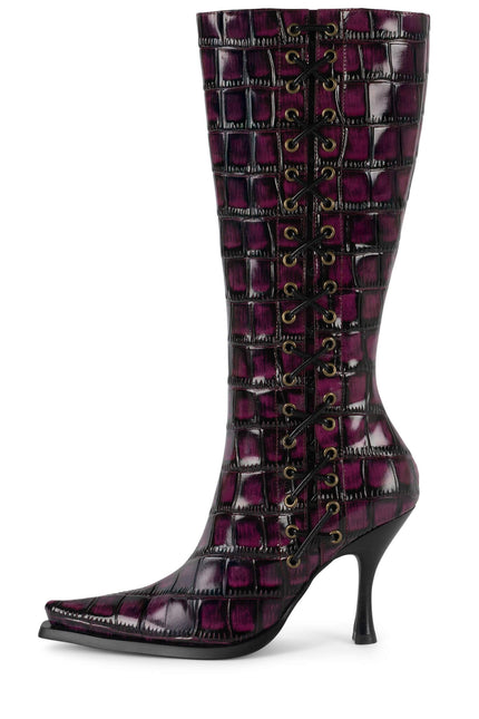 JEFFREY CAMPBELL STUNNA WOMENS BOOTS - Wine Black Croco