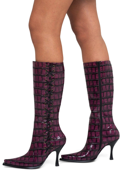 JEFFREY CAMPBELL STUNNA WOMENS BOOTS - Wine Black Croco