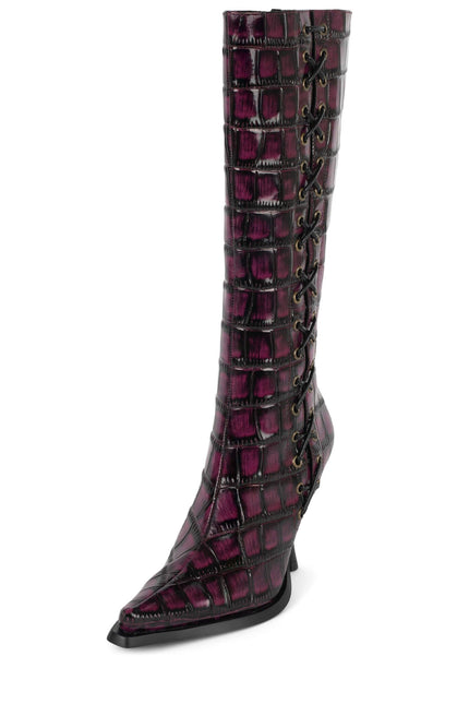 JEFFREY CAMPBELL STUNNA WOMENS BOOTS - Wine Black Croco