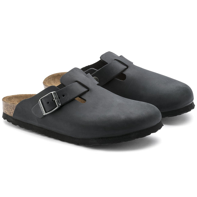 BIRKENSTOCK BOSTON OILED LEATHER UNISEX CLOGS - Black Oil Regular