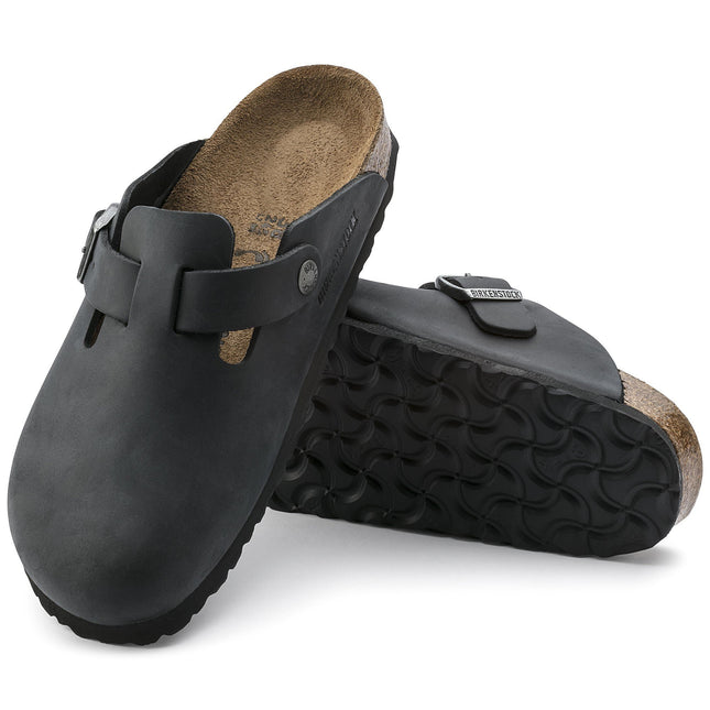 BIRKENSTOCK BOSTON OILED LEATHER UNISEX CLOGS - Black Oil Regular