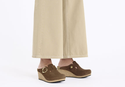 BIRKENSTOCK FANNY RING-BUCKLE SUEDE LEATHER WOMEN MULES