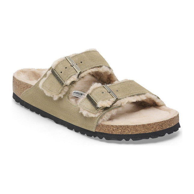 BIRKENSTOCK ARIZONA SHEARLING SUEDE WOMEN SANDALS - Taupe
