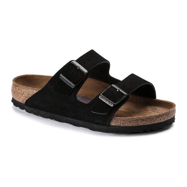 BIRKENSTOCK ARIZONA SOFTFOOTBED SUEDE UNISEX SANDALS - Black Narrow